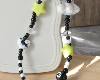 Beaded Phone Charm Strap: Neon Stars, Cloud Accessory