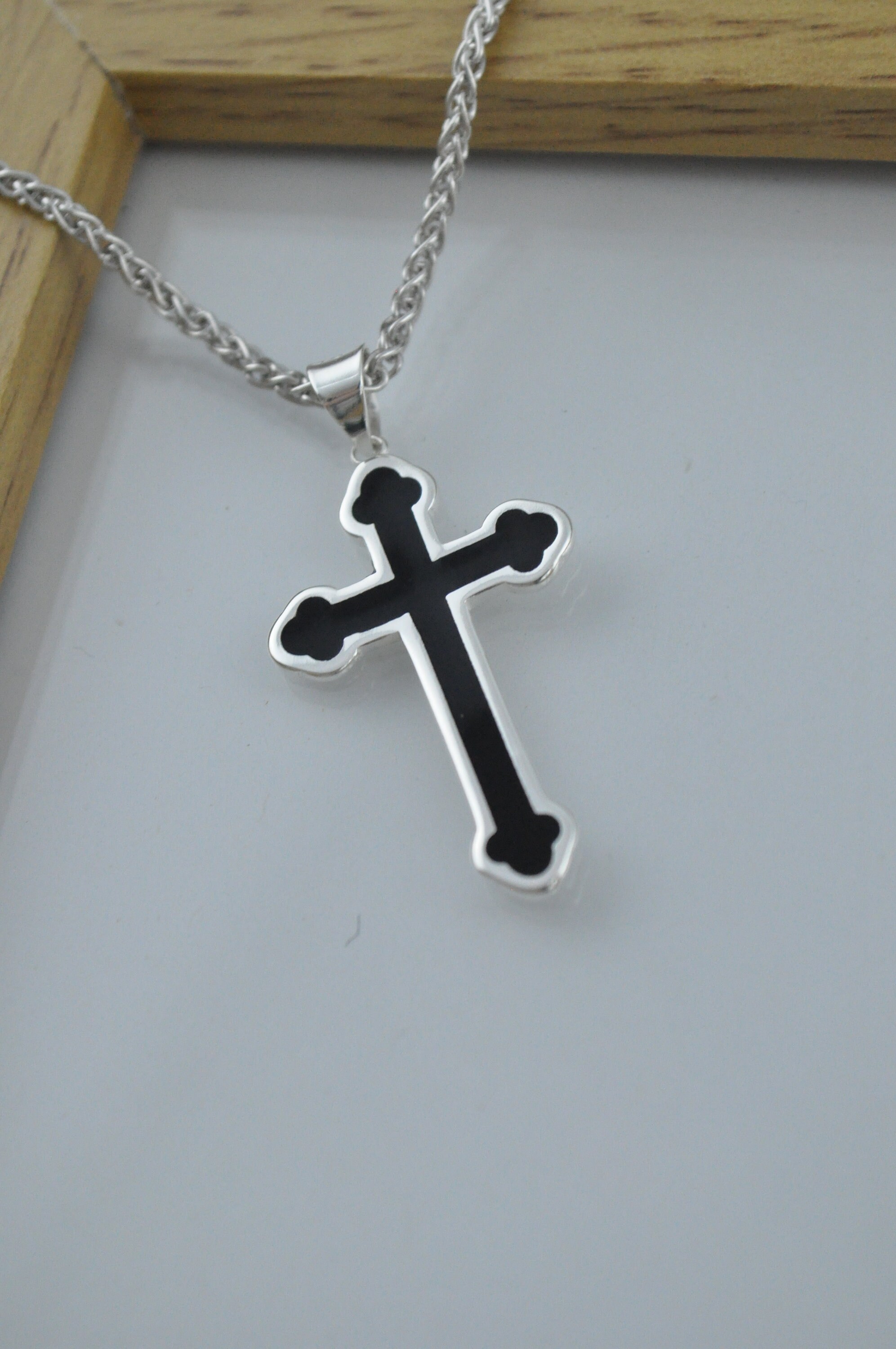 Silver Cross Pendants Black Cross Necklace Etsy