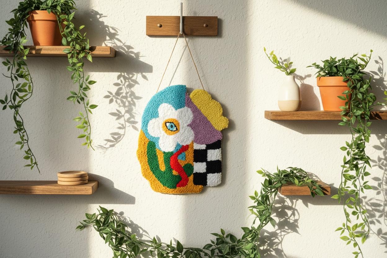 手作りパンチニードル壁掛け：抽象的な花の装飾 - Etsy 日本