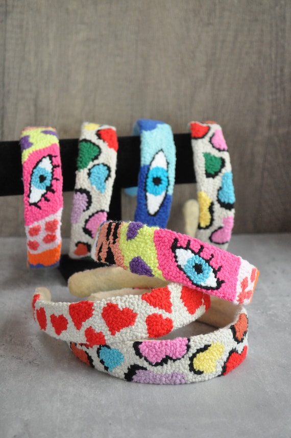 Hand-tufted Punch Needle Headband: Cotton Hair Accessory - Etsy