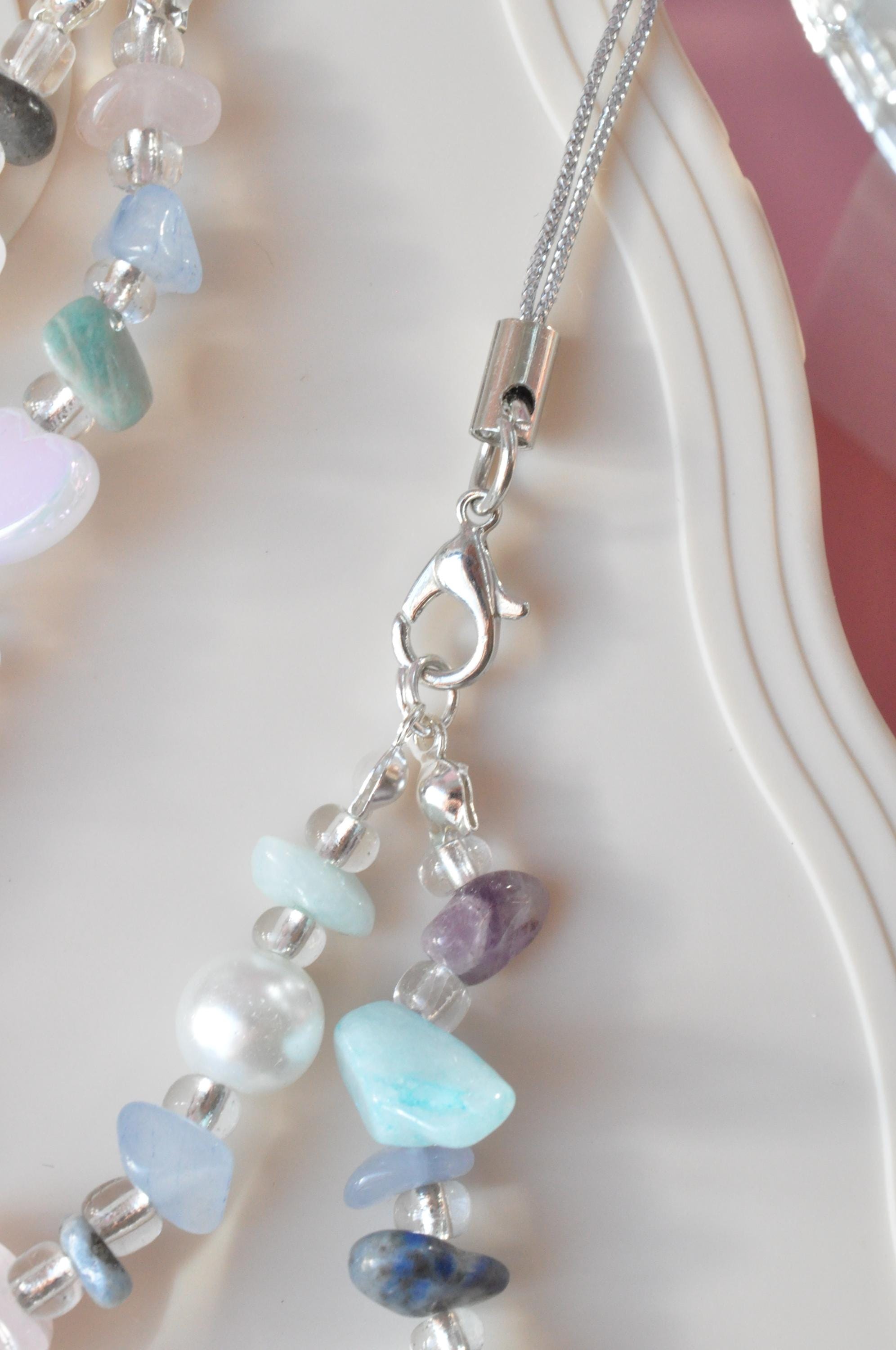 Custom Crystal Phone Charm, Gemstone Phone Strap, Rose Quartz