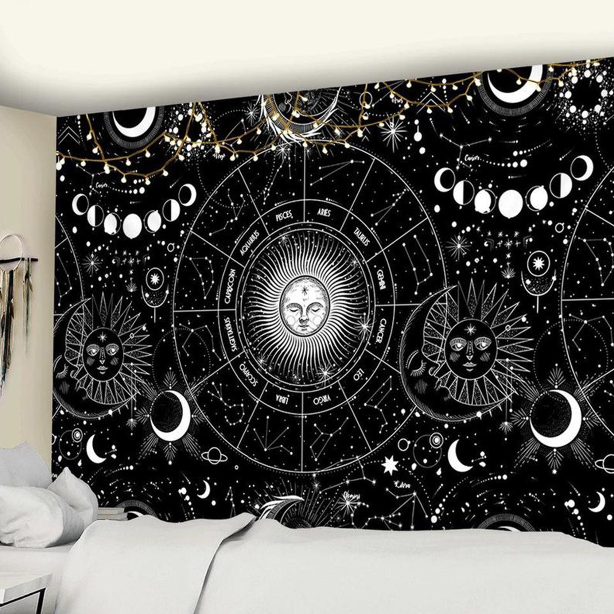 Zodiac Signs Tapestry Moon Phases Room Decor Astrology Etsy México
