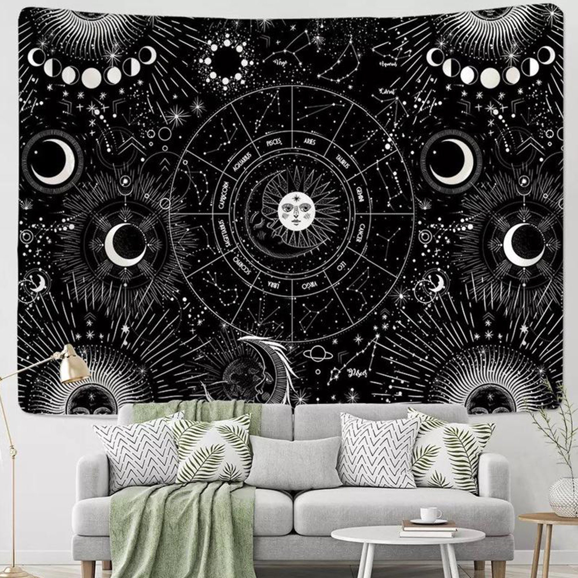 Zodiac Signs Tapestry Moon Phases Room Decor Astrology Etsy