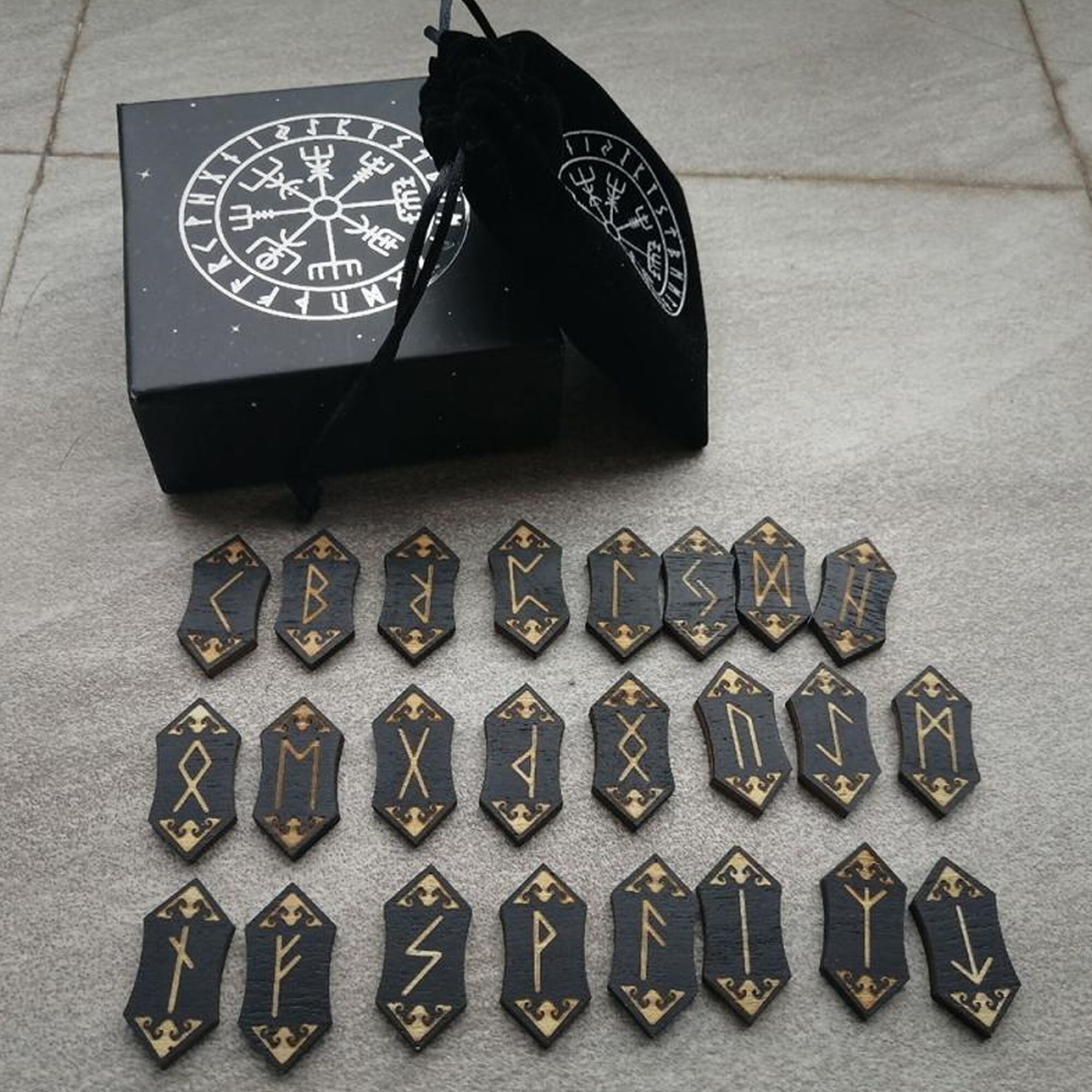 Wood Runes Set Nordic 25 PCS Rune Pack With Box and Bag Etsy