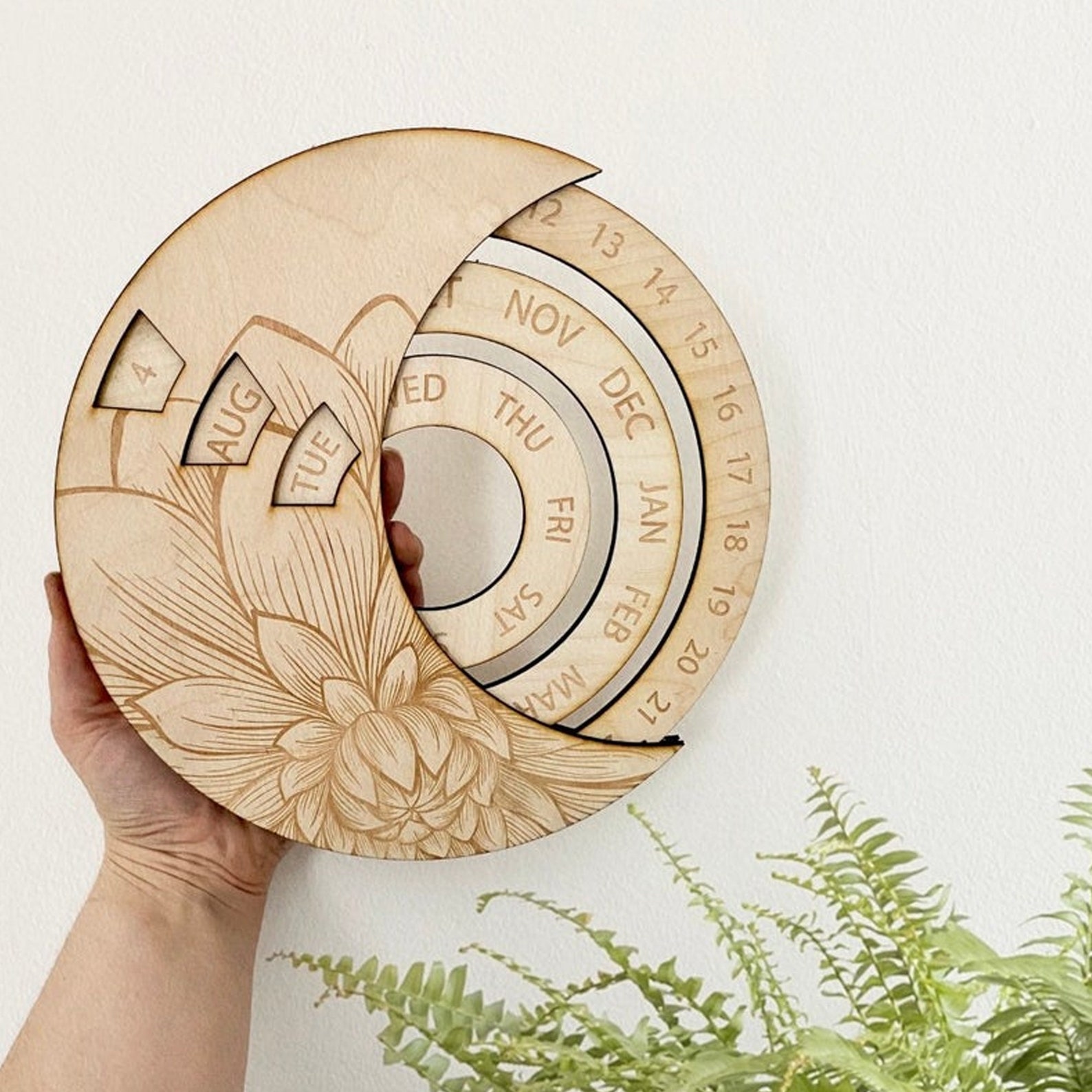 Wood Perpetual Calendar Wall Hanging Calendar Floral Etsy