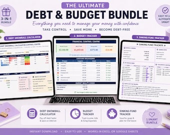 Personal Finance Spreadsheet Bundle – UK Budget Tracker, Debt Snowball & Sinking Fund Excel Templates