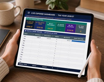 UK Sole Trader Expenses Tracker 2026/27 – HMRC Self‑Assessment Spreadsheet with VAT & Mileage Logs