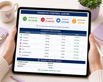 Monthly Budget Tracker UK – Personal Finance Spreadsheet with Daily Spending Log & Bills Planner