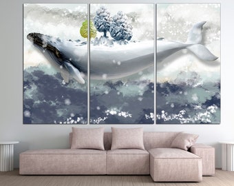 Whale wall art Ocean canvas abstract wall art Extra large wall art