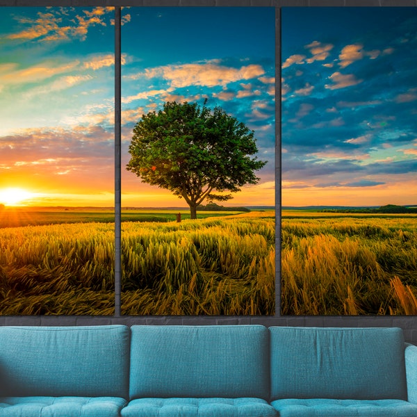Majestic Tree Vista on Multi-Panel Canvas, Landscape Panorama for Home Decor Enthusiasts