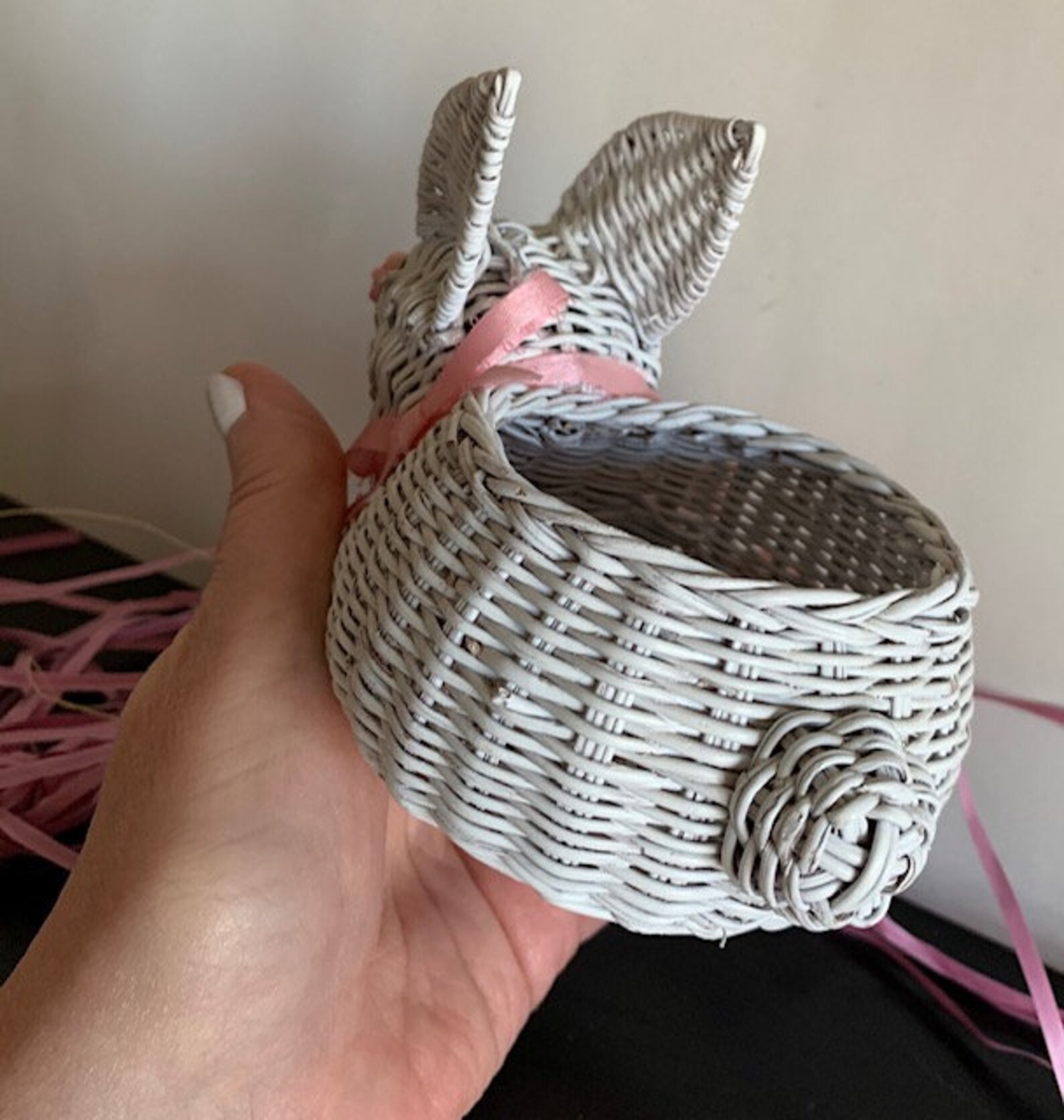 White Wicker Rabbit Vintage White Rattan Bunny Pink Eyes Etsy