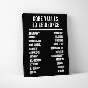 CORE VALUES To Reinforce - Business motivation Wall Art Inspirational Quote Poster Entrepreneur Office Decor Modern Canvas Print Sign