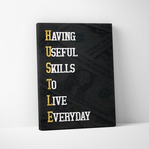 H U S T L E Entrepreneur Motivational Office Decor Modern Art Canvas Print Sign