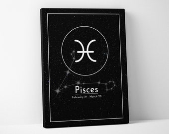 Pisces Zodiac Sign - Astrology Canvas Wall Art Print Home Decoration Framed Ready To Hang