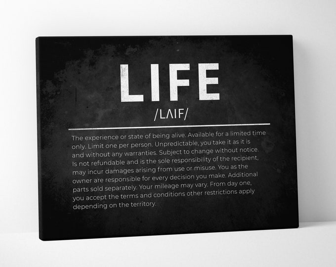 LIFE - Definition Entrepreneur Motivational Office Decor Modern Art Inspirational Canvas Meaning Print Sign