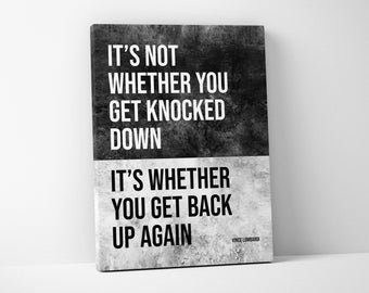 Vince Lombardi Quote - It's not whether you get knocked down - Wall Art Sports Quotes Office Decor Modern Entrepreneur Poster Canvas Print