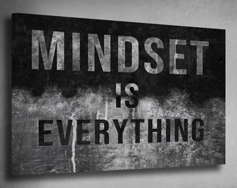Mindset Is Everything Motivational Canvas Wall Art | Large Office Decor | Inspirational Quote Home Wall Art | Modern Black&Grey Canvas Print