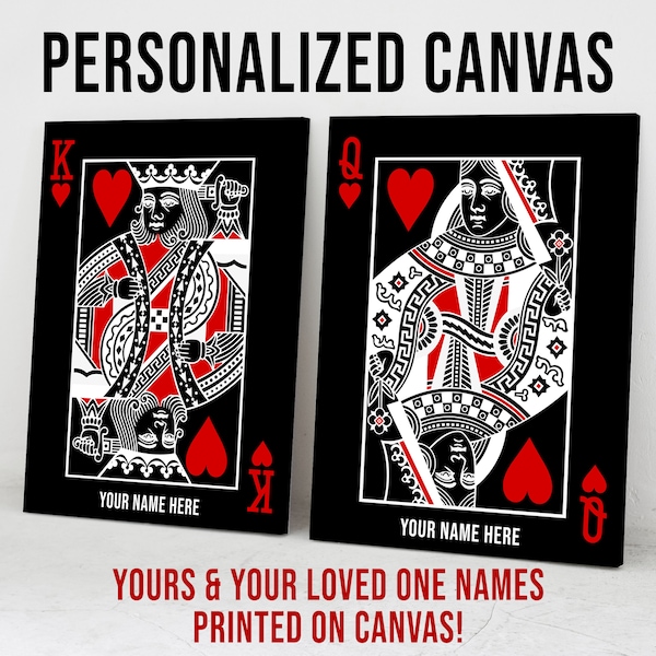 Personalized Canvas Gift Red King & Queen Of Hearts Playing Cards 2x pieces bundle Entrepreneur Motivational Decor Modern Art Print Sign