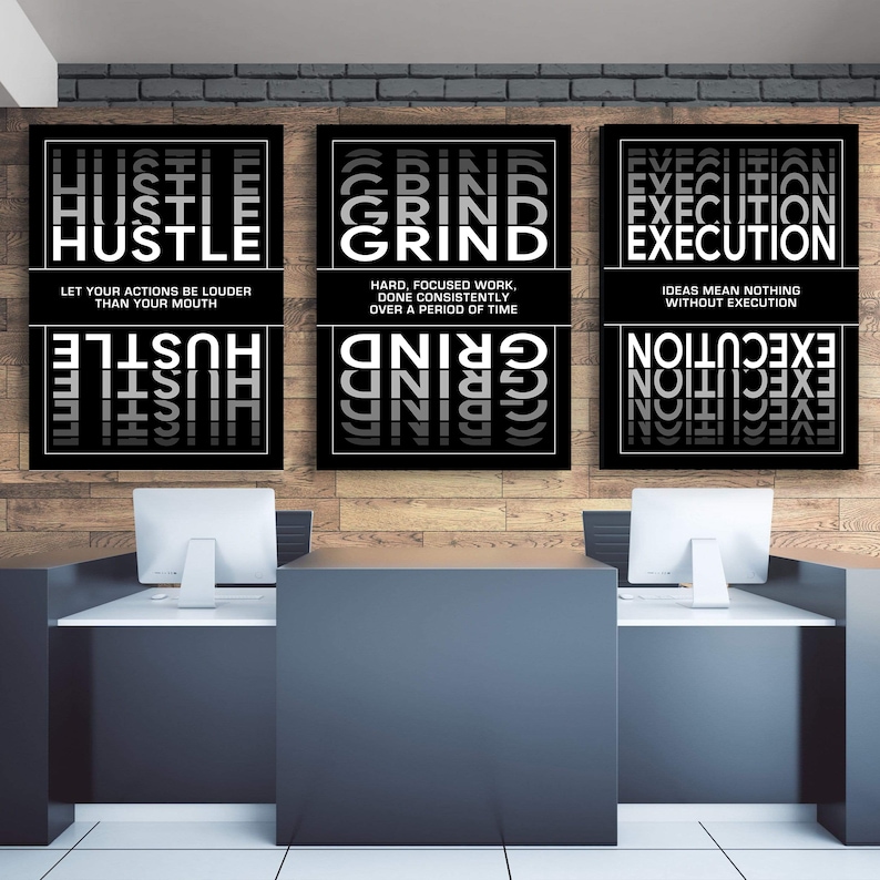 3 Pieces Wall Art Hustle Grind Execution - Motivational Bundle Canvas ...