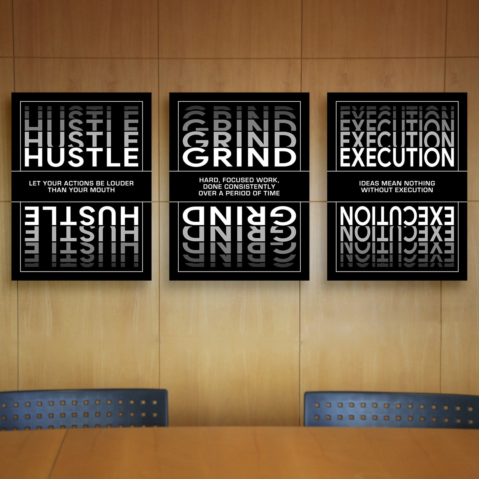 3 Pieces Wall Art Hustle Grind Execution - Motivational Bundle Canvas ...