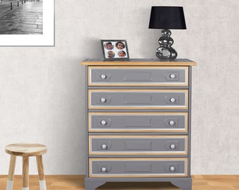 Souris gray 5-drawer chest of drawers restyled