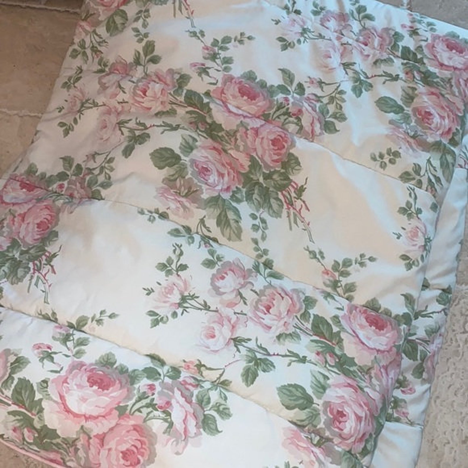 Laura Ashley reversible comforter ROSES / stripes Pink Etsy