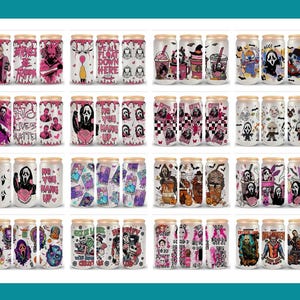 Bundle 8+ Cartoon Tumbler Wrap PNG, Horror Movies Png, Libbey Glass Can 16oz, Glass Can Png, Retro Cartoons Can Glass Wrap, PNG Download