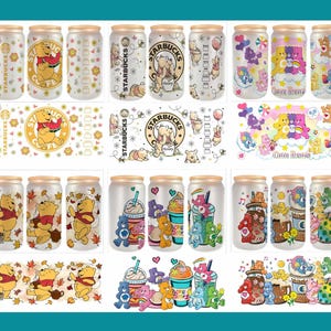 Bundle 6+ Cartoon Bears Tumbler Wrap PNG, Bears Cartoons Png, Libbey Glass Can 16oz, Glass Can Png, Cartoons Can Glass Wrap, PNG Download
