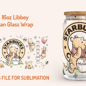 Cartoon Bear 16oz Coffee Wrap, Spring Tumbler, 16oz Libbey Can Glass, Cartoon Tumbler, Cartoon Tumbler, Full Tumbler Wrap, Digital Download