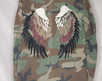Upcycled Army Camo Jacket With Wings