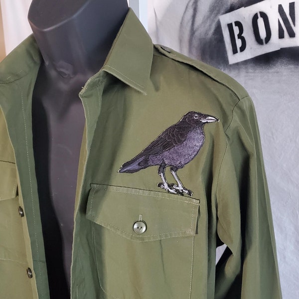 Upcycled military shirt with Raven