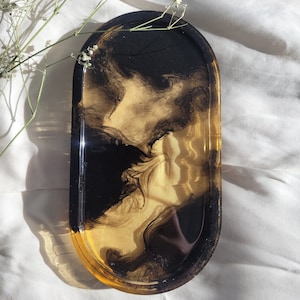 Symbiotic Amber and Black Oval Trinket Tray / Dish