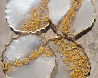 Moonstone & Gold Geode Coaster Set