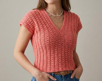Patrón de top de ganchillo, top de verano de ganchillo fácil para principiantes, patrón en PDF con videotutorial, top de ganchillo de lado a lado, tallas para mujer XS-XL