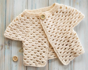 Patrón de cárdigan de bebé a crochet | Patrón fácil de suéter para bebé en PDF | De recién nacido a 24 meses | Descarga instantánea