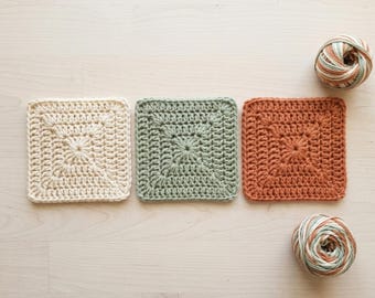 Patrón de ganchillo Granny Square sólido, patrón moderno Granny Square sin huecos en PDF para principiantes, patrón de manta, posavasos y bolso, descarga instantánea
