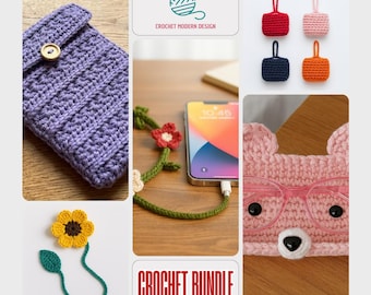 8 Crochet Pattern Bundle PDF | Viral iPhone Pocket, AirPods Case, Bear Glasses Holder, Star Stitch Pouch, Charger Cord Cover and more