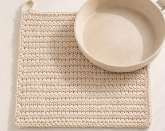 PATRÓN DE GANCHILLO ⨯ Paño de cocina, posavasos y agarradera fácil | Toalla de cocina de algodón a crochet para principiantes (PDF) | Descarga instantánea ecológica