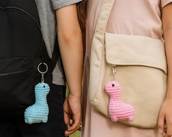 Patrón de dinosaurio a crochet en PDF, mini llavero amigurumi, sin costuras, apto para principiantes, descarga instantánea