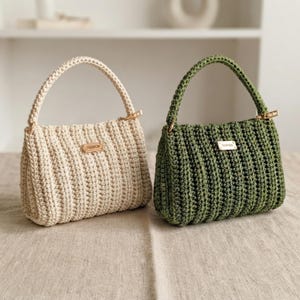 Crochet Bag Pattern | Modern Mini Handbag PDF | Macrame Cord Bag | Beginner Crochet Purse | Lined Zip Bag | Instant Download
