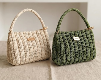 Patrón de bolso de ganchillo | Mini bolso moderno en PDF | Bolso de macramé con cordón | Bolso de ganchillo para principiantes | Bolso con cremallera forrado | Descarga instantánea