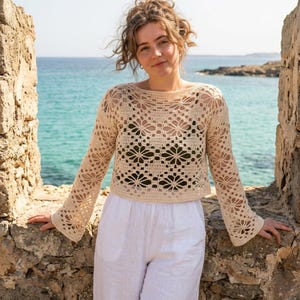 Crochet Sweater Pattern | Floral Lace Crochet Top PDF | Boho Long Sleeve Summer Pullover | Beginner | Instant Download