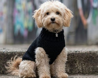 Patrón fácil de suéter de ganchillo para perro, abrigo pequeño de cuello alto acanalado en PDF, tutorial para principiantes, descarga instantánea.