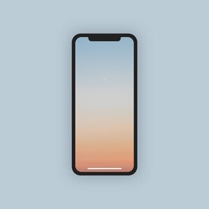May include: A black smartphone with a light blue, pink, and orange gradient background. The screen is displaying a light blue sky with a white cloud.