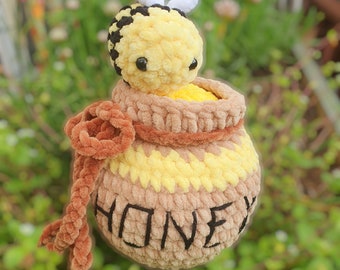 Handmade Crochet Honey Pot and Bee Plushies