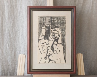 Expressive Couple, Ink Drawing, 1969