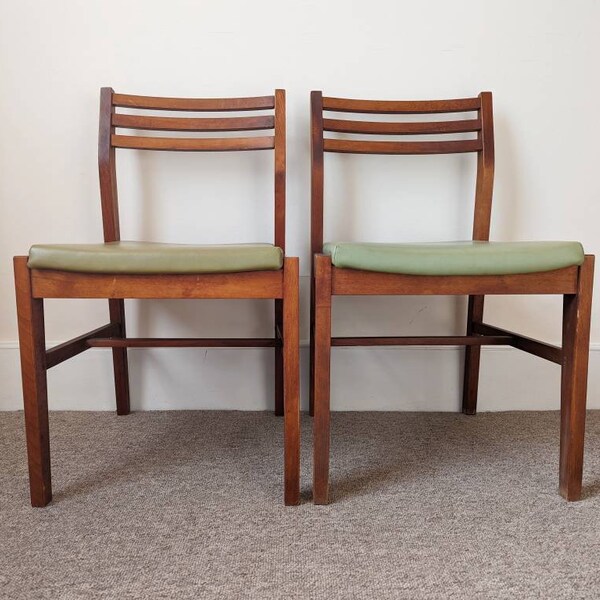 Pair of 1970s Danish Teak and Green Leather Chairs by Merok Ltd