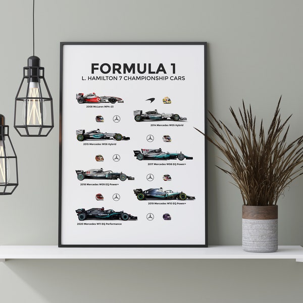 Wall art - Formula 1 poster Lewis Hamilton Championship Cars , printable