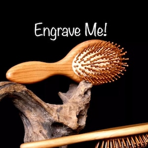 Personalized Bamboo Hair Brush - Wooden Bristles and Wooden Handle - Gift Hair Brush