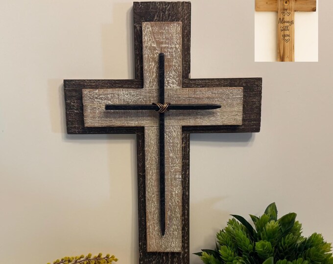 Personalized Layered Wood & Metal Cross: Engraved Cross - Etsy